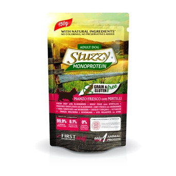 STUZZY DOG Monoprotein Grain & Gluten Free mit frischem Rindfleisch und Blaubeeren 150 gr.