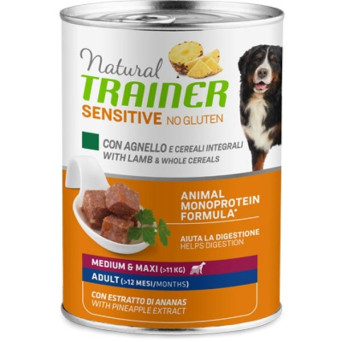 TRAINER Natural Sensitive No Gluten Medium & Maxi Adult con Agnello e Cereali 400 gr.