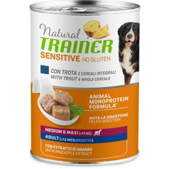 TRAINER Natural Sensitive No Gluten Medium & Maxi Adult con Trota e Cereali 400 gr.