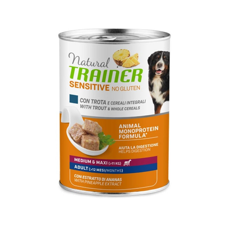 TRAINER Natural Sensitive No Gluten Medium & Maxi Adult con Trota e Cereali 400 gr. - 