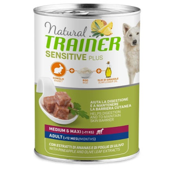 TRAINER Natural Sensitive Plus No Gluten Medium & Maxi Adult con Coniglio e Riso 400 gr.