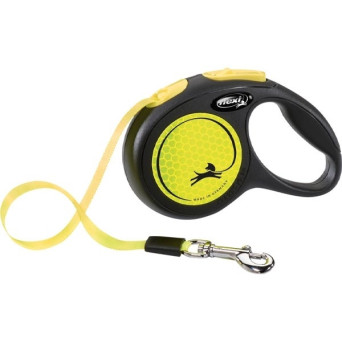 FLEXI Guinzaglio New Neon Nero e Giallo con Fettuccia da 5 mt. Taglia M - 