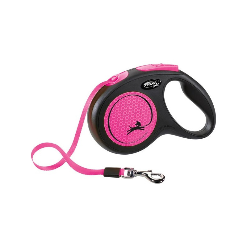 FLEXI Guinzaglio New Neon Nero e Rosa con Fettuccia da 5 mt. Taglia M - 