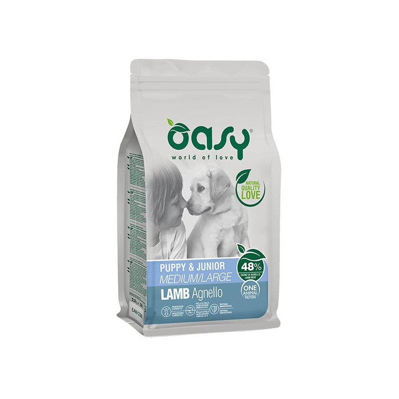 OASY One Animal Protein Puppy&Junior Medium&Large con Agnello 2,5 kg. - 