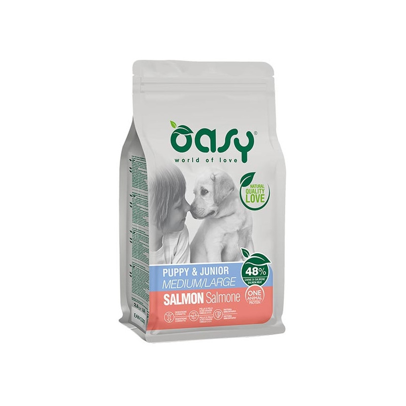 OASY One Animal Protein Puppy&Junior Medium&Large con Salmone 2,5 kg. - 