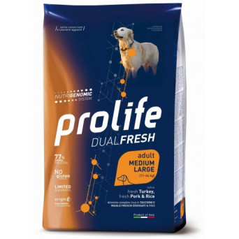 PROLIFE Dual Fresh Adult Turkey, Pork and Rice Medium Large 12 kg.