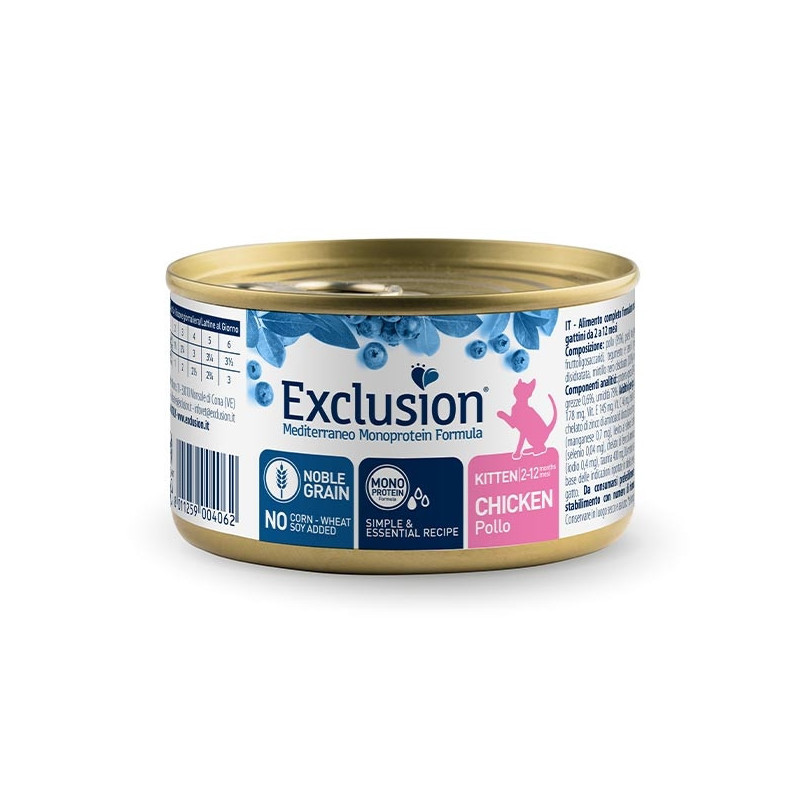 EXCLUSION Mediterraneo Monoprotein Kitten All Breeds Pollo 85 gr. - 