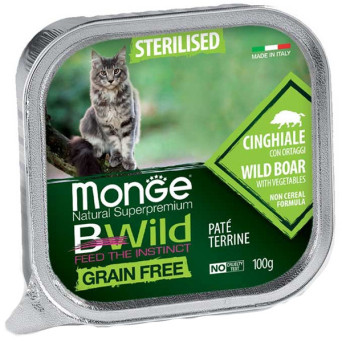 MONGE BWild Adult Paté Terrine Acciughe con Cinghiale con Ortaggi – Sterilised 100 gr.