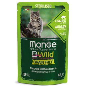 MONGE BWild Grain Free Bocconcini maltagliati in salsa Cinghiale con Ortaggi – Sterilised 85 gr. - 