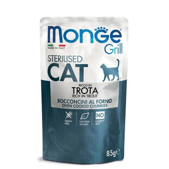 MONGE Grill Adult Sterilised Bocconcini in Jelly Ricco in Trota 85 gr.