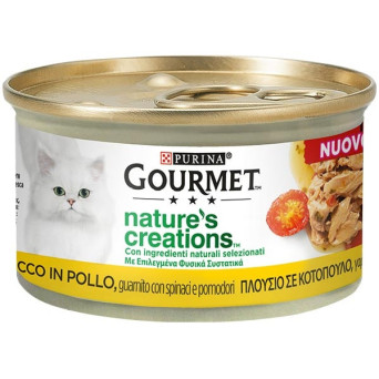 PURINA Gourmet Nature's Creations, Rich in Chicken, Garnished with Spinach and Tomato 85 gr.