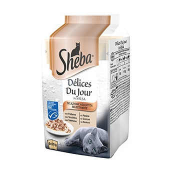 SHEBA Délices Du Jour Assorted Selection in Sauce mit Hühnchen, Pute und Lachs (6 Beutel à 50 gr.)