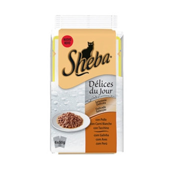 SHEBA Dèlices Du Jour Selezione Delicata con Pollo, Tacchino e Carni Bianche (6 pezzi da 50 gr.) - 