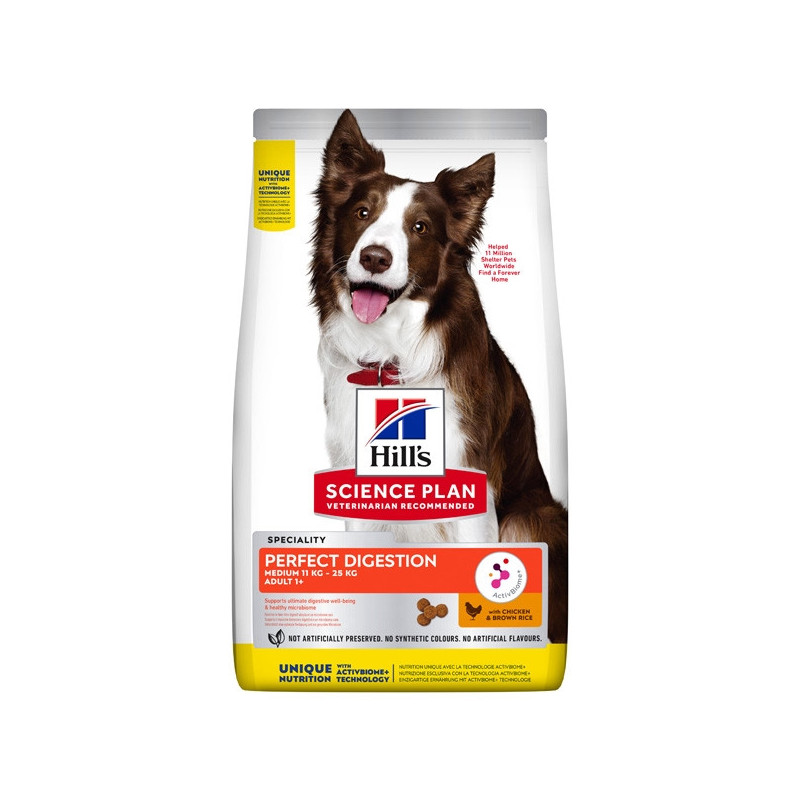 Hill's Pet Nutrition - Science Plan Perfect Digestion Medium Adult 1+ con Pollo e Riso da 2.50 Kg. Integrale - 