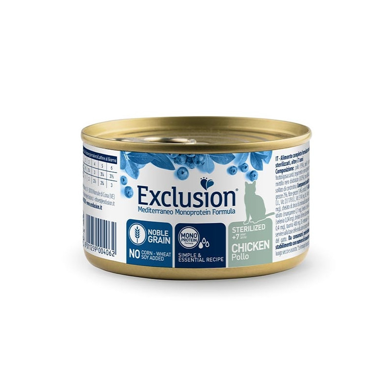 Exclusion - Mediterraneo Monoprotein Sterilized +7 All Breeds Pollo da 85 Gr. - 