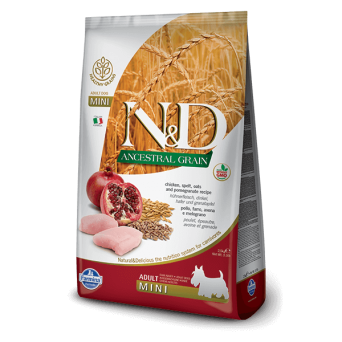 FARMINA N&D LOW ANCESTRAL GRAIN Hund Mini Dinkel Hafer Hühnchen und Granatapfel 800 g