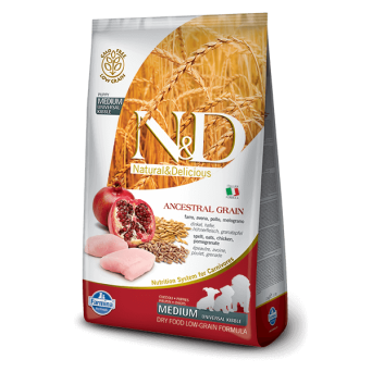 Farmina n&d low grain cane puppy medio farro avena pollo e melograno 800 g - 