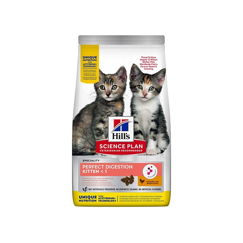 Hill's Perfect Digestion Kitten mit Huhn und braunem Reis 300 gr. - 