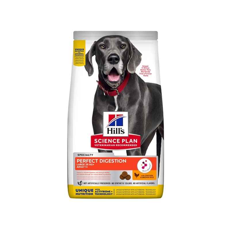 Hill's Pet Nutrition - Science Plan Perfect Digestion Large Breed Adult 1+ con Pollo e Riso Integrale 12KG - 