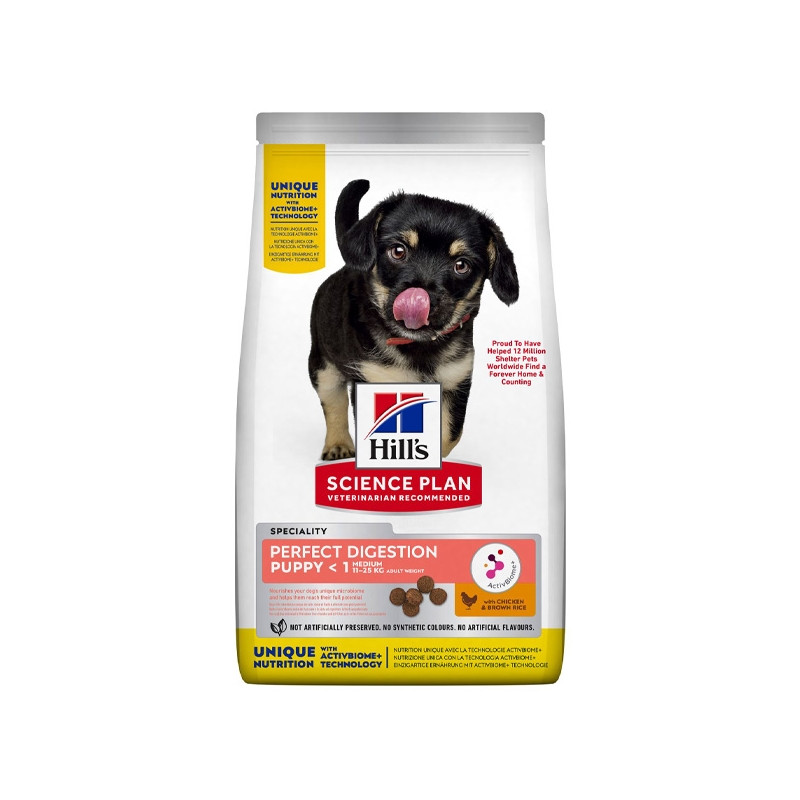 Hill's Pet Nutrition - Science Plan Perfect Digestion Medium Puppy con Pollo e Riso Integrale 12KG - 