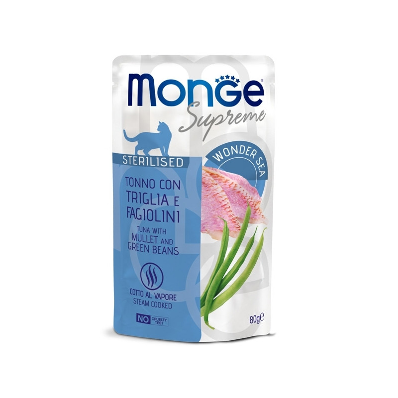 Monge - Supreme Sterilised Adult Pezzetti di Tonno con Triglia e Fagiolini 80 gr. - 