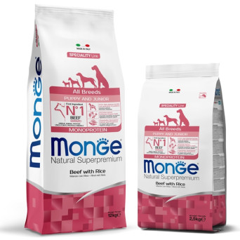 Monge - Natural Superpremium All Breeds Puppy & Junior Monoprotein Beef and Rice 2.5 KG.