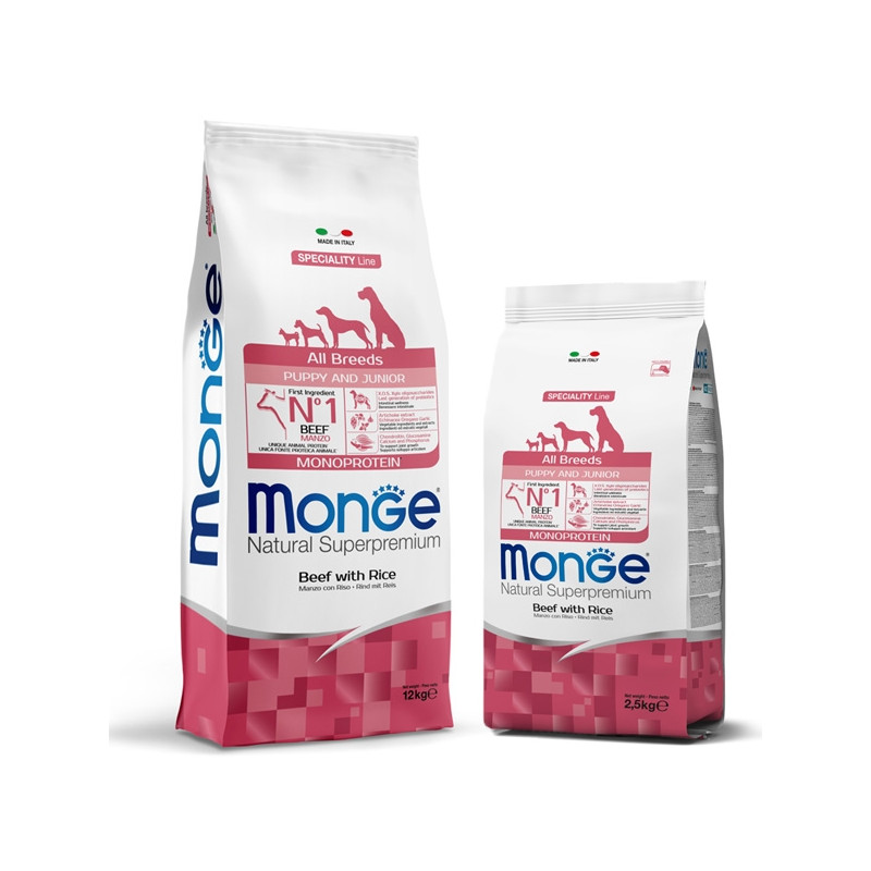 Monge - Natural Superpremium All Breeds Puppy & Junior Monoprotein Beef and Rice 2.5 KG. - 