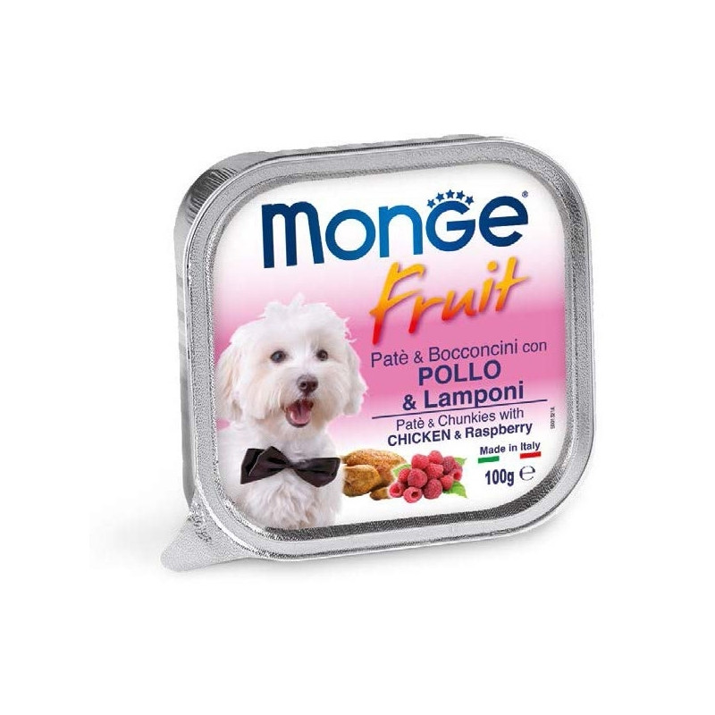 Monge - Fruit PaMonge - Fruit Paté and Chunks with Chicken and Raspberry and Chunks with Chicken and Raspberries 100gr. 