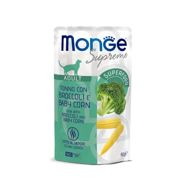 Monge – Supreme Adult Thunfischstücke mit Erbsen und Babymais 80 gr. - 