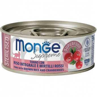 Monge - Supreme sterilisierter Thunfisch für ausgewachsene Katzen, brauner Reis und Preiselbeeren, 80 g.