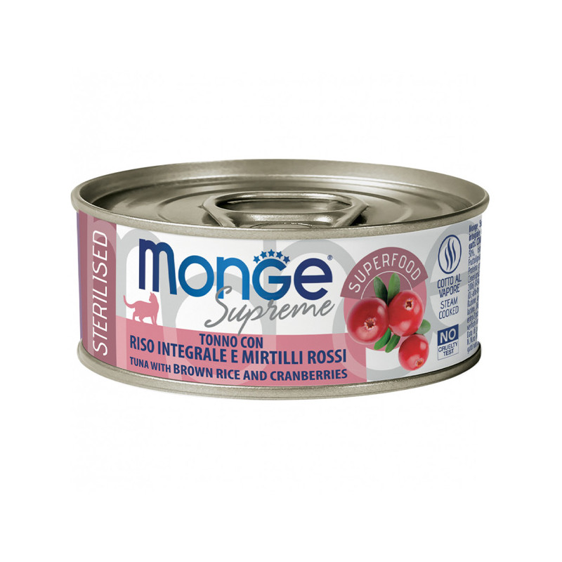 Monge - Supreme sterilisierter Thunfisch für ausgewachsene Katzen, brauner Reis und Preiselbeeren, 80 g. - 