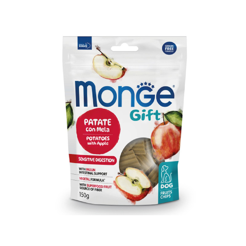 Monge - Snack Geschenk Hund Adult Fruits Chips Sensitive Digestion Patate con Mela 150 gr. - 