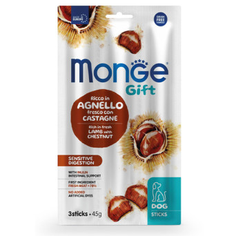 Monge - Snack Dog Sticks Adult Sensitive Digestion Rich in Fresh Lamb with Chestnuts 45 gr.