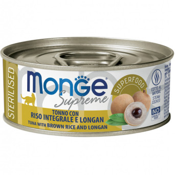 Monge - Supreme sterilisierter Thunfisch für ausgewachsene Katzen, brauner Reis und Longan, 80 g.