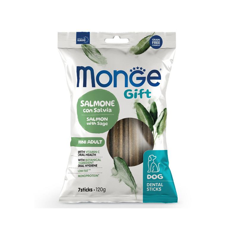 Monge - Snack Gift Adult Mini Stick Dental Salmone con Salvia 120 gr. - 