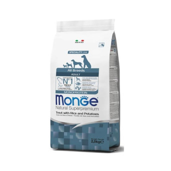 Monge - Natural Superpremium All Breeds Adult Monoprotein Trota con Riso e Patate 2,50 KG - 