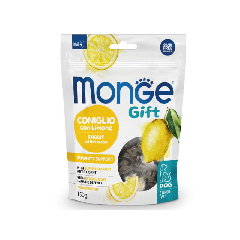 Monge - Snack Geschenk Hund Erwachsener Super M Immunitätsunterstützung Coniglio con Limone 150 gr. - 