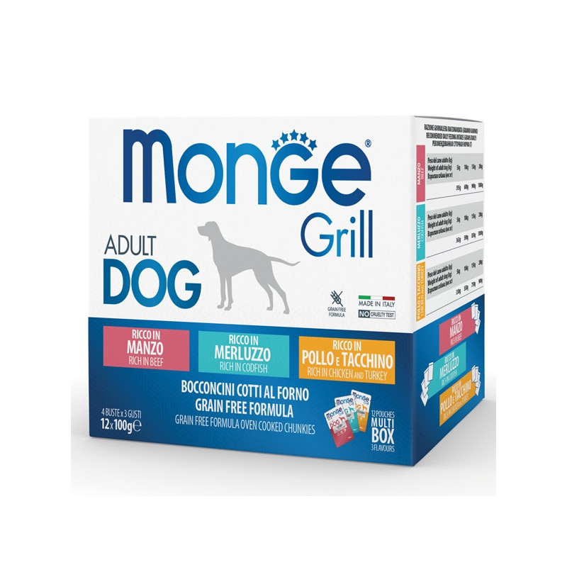 Monge - Grill Adult Multibox Mix Manzo - Merluzzo - Pollo12 x 100 Gr. - 