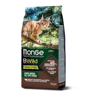 Monge - BWild Grain Free All Life Stage Adult Large Breed mit Büffel, Kartoffeln und Linsen 1,50 KG.