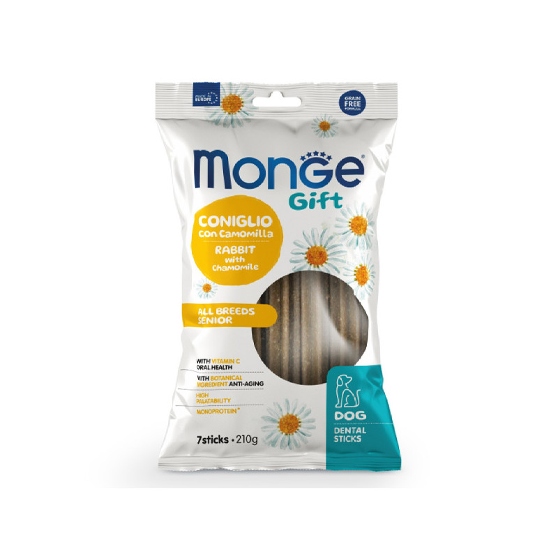 Monge - Snack Gift Senior All Breed Stick Dental Coniglio con Camomilla 210 gr. - 