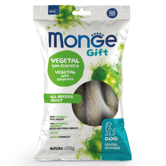 Monge – Snack-Geschenk für Erwachsene, alle Rassen, Stick-Zahnschwämme, Vegetal con Clorella e Menta, 210 g.