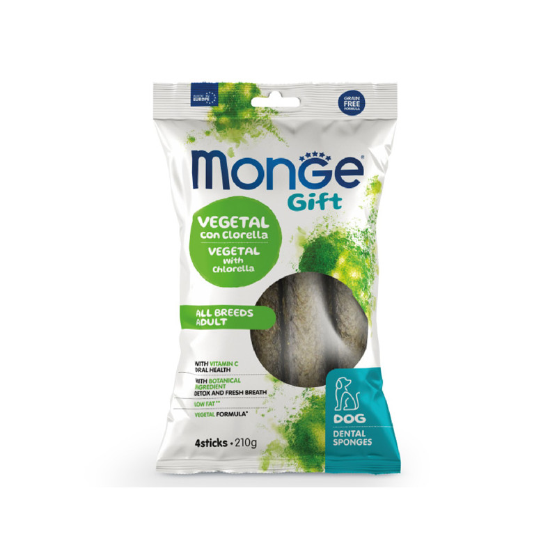 Monge – Snack-Geschenk für Erwachsene, alle Rassen, Stick-Zahnschwämme, Vegetal con Clorella e Menta, 210 g. - 