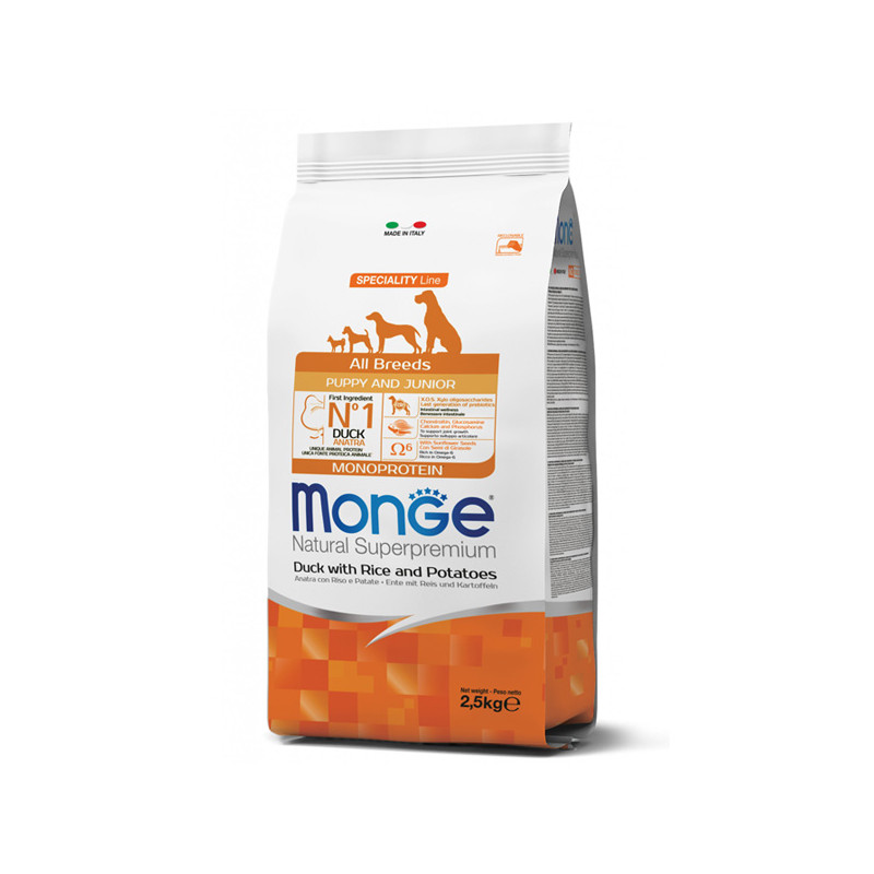 Monge - Natural Superpremium All Breeds Puppy & Junior Monoprotein Anatra e Riso 2.50 KG - 