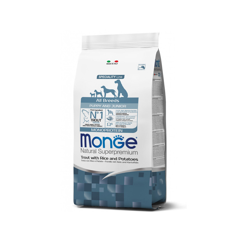 Monge - Natural Superpremium All Breeds Puppy & Junior Natural Superpremium Trout with Rice and Potatoes 2.50 KG - 