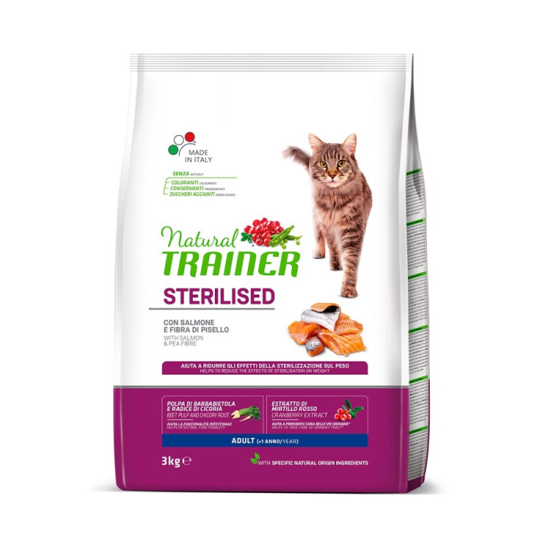 Trainer - Natural Adult Sterilised con Salmone e Fibra di Pisello 3kg - 