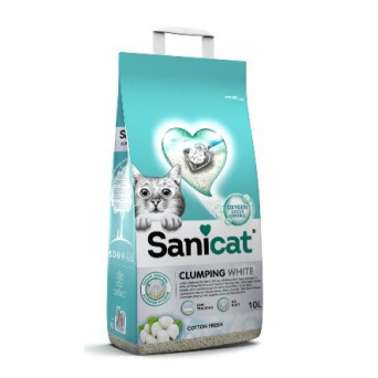 SANICAT Klumpendes Katzenstreu aus weißer Baumwolle, 10 Liter