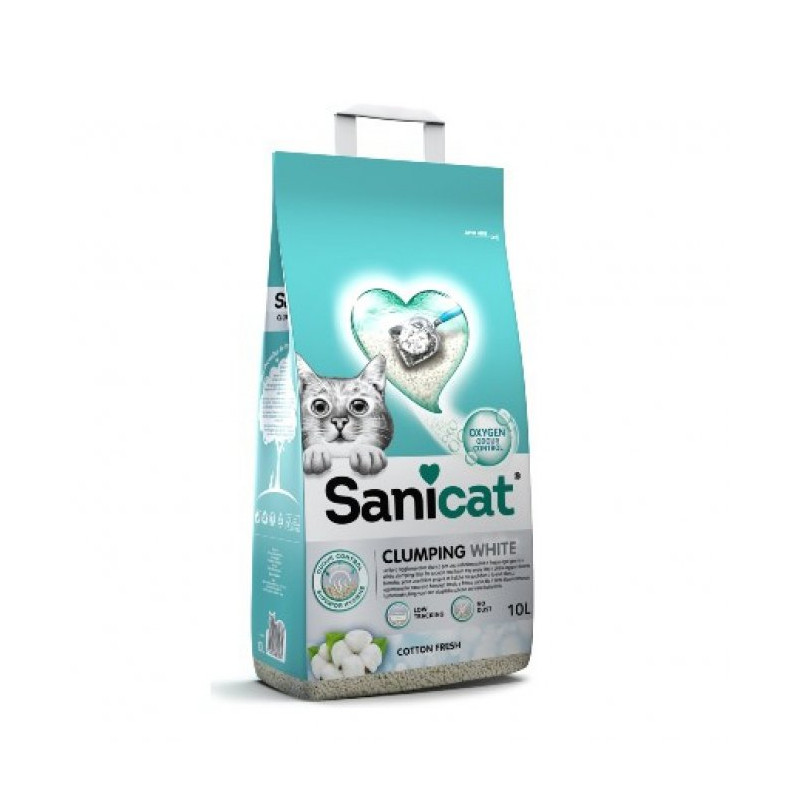 SANICAT CLUMPING WHITE COTTON CAT LITTER 10 LITRES - 