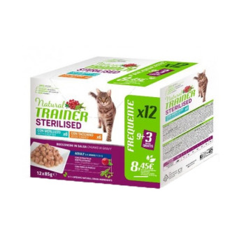 Trainer - Natural Feline Multipack, sterilisiert mit Truthahn und Kabeljau, 12 Beutel à 85 g