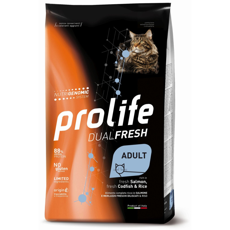 Prolife Gatto Dual Fresh Adult  Salmone Merluzzo Riso 1,5 kg - 