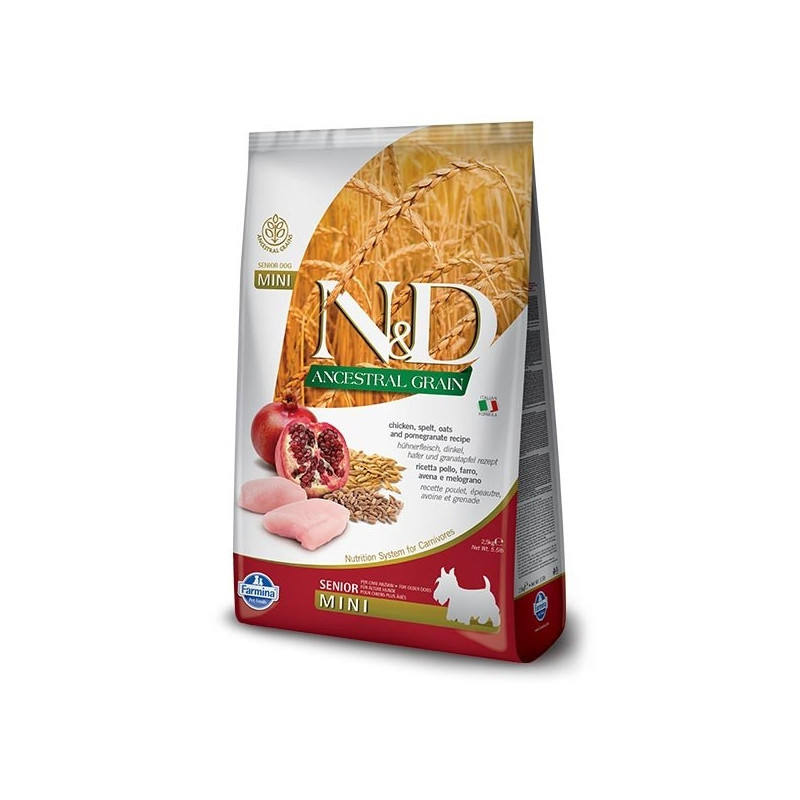 FARMINA N&D LOW ANCESTRAL GRAIN cane senior mini medio farro avena pollo e melograno 2,5 kg - 